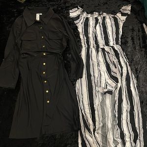 Black dress and black and white romper suit